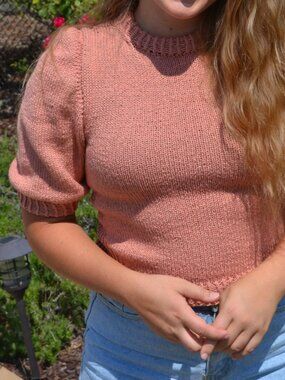Women's Peach Handknit Sweater Top, size M